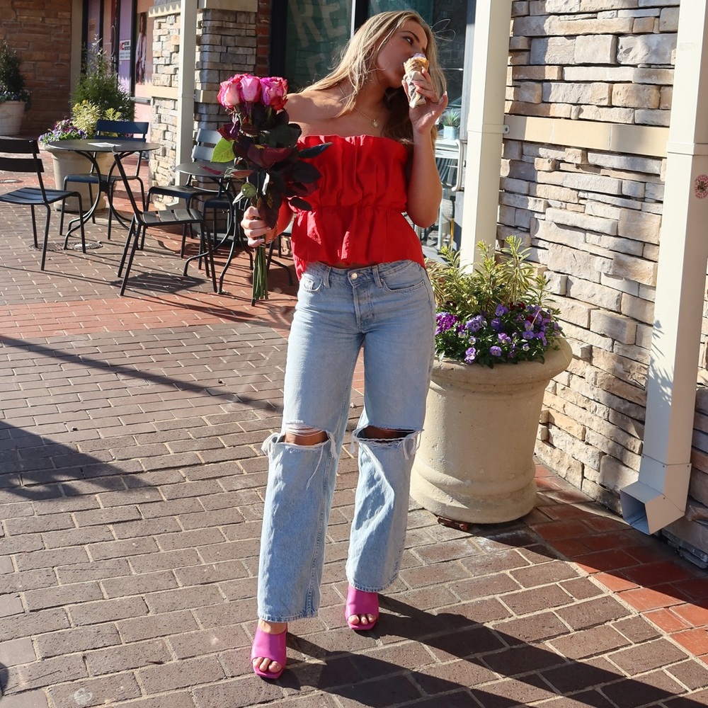 Red Strapless Top - Picture 3 of 5